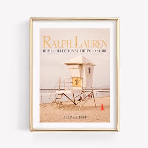 Sztuka ścienna Ralph Lauren, wydruk magazynu Retro Beach, estetyka starych pieniędzy, sztuka ścienna Ralph Lauren w stylu marynistycznym, plakat Vintage Lifeguard Tower