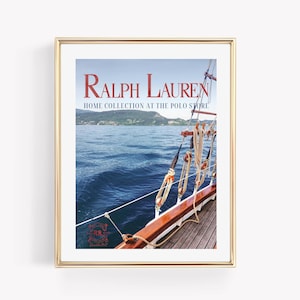 Plakat Ralph Lauren Boat, Sztuka ścienna z żaglówką, Wydruk magazynu Fashion Nautical, Plakat magazynu Vintage Fashion, Dekoracja ścienna do apartamentu w stylu retro
