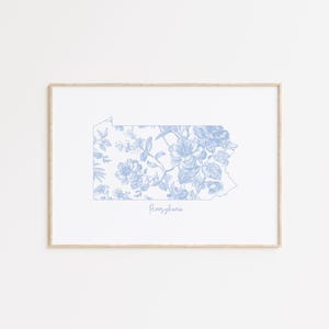 Blumen Floral Pennsylvania Wandkunst, Pennsylvania Chinoiserie Print, Blaue Grandmillennial Wandkunst, Pennsylvania Geschenke, LoveShackFancy Dekor