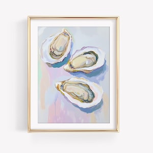 Preppy Watercolor Oyster Painting, Pastel Oyster Shells Art, Girly Coastal Oil Painting, Grandmillennial Print, Coastal Granddaughter Dorm