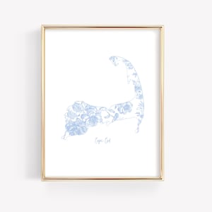 Blue Chinoiserie Cape Cod Print: Coastal New England Wall Art (Digital Download)