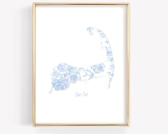 Blue Chinoiserie Cape Cod Print: Coastal New England Wall Art (Digital Download)