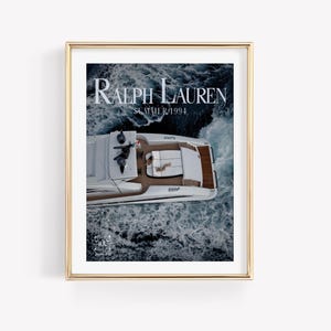 Polo Ralph Lauren Vintage Yacht Poster, Retro Beach Magazine Print, Aesthetic Luxury Boat, Summer Fashion Magazine Print, Old Money Wall Art