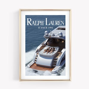 Vintage Fashion Magazine Poster, Polo Ralph Lauren Summer Yacht Print, Retro Luxury Magazine Wall Art, Aesthetic Luxury Old Money Wall Decor