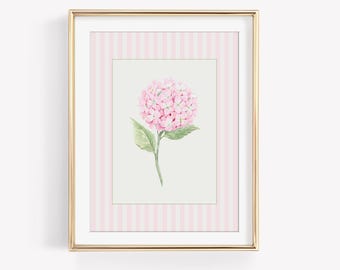 Light Pink Watercolor Hydrangea Print, Pastel Flower Wall Art, Grandmillennial Print, Coastal Granddaughter Dorm Decor, Botanical Printable