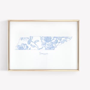 Blue Floral Tennessee Print, Chinoiserie Housewarming Gift (Digital Download)