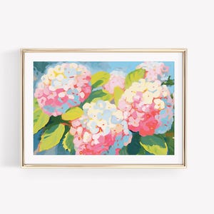 Watercolor Hydrangea Print, Pastel Pink Blue Watercolor Art, Grandmillennial Wall Art, Coastal Chic Wall Decor, Preppy Floral Dorm Wall Art