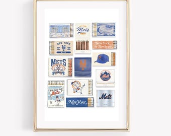 New York Mets Matchbox Print, Trendy Matches Poster, Retro Matchbook Wall Art, Aesthetic Apartment Wall Decor, Vintage Matchbook Wall Print