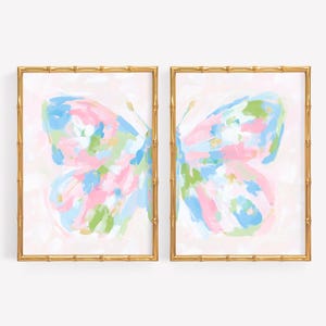 Abstract Butterfly Print Set of 2: Pink, Blue & Green Preppy Dorm Decor (Digital Download)