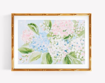 Pastel Hydrangea Painting: Preppy Floral Wall Art (Digital Download)