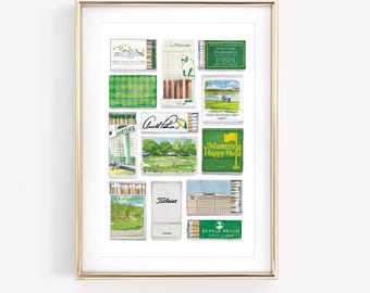 Vintage Golf Course Matchbook Print, Augusta National Golf Club Matchbox, Watercolor Golf Wall Art, PGA Tour Poster, Retro Masters Wall Art