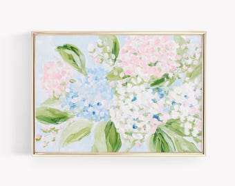 Pastel Hydrangea Painting: Preppy Floral Wall Art (Digital Download)