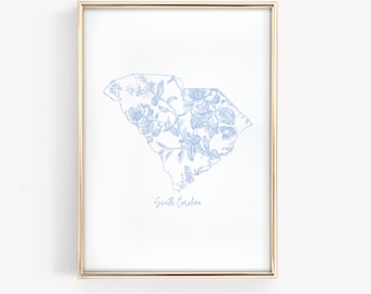 Chinoiserie South Carolina Print, Floral Charleston Gift (Digital Download)