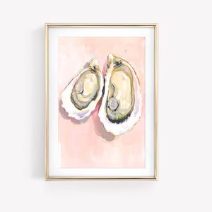 Pastel Watercolor Oyster Painting, Preppy Oyster Shells Art, Pink Coastal Oil Painting, Grandmillennial Print, Coastal Granddaughter Dorm