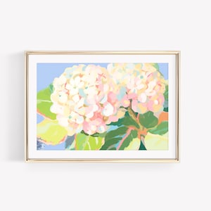 Pastel Watercolor Hydrangea Painting, Colorful Hydrangea Plants Print, Grandmillenial Wall Art, Classy Coastal Home Decor, Preppy Dorm Decor