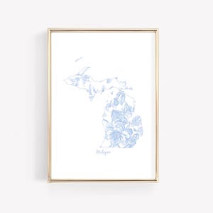 Chinoiserie Michigan Wall Art: Blue Floral Michigan Wolverines Print (Digital Download)
