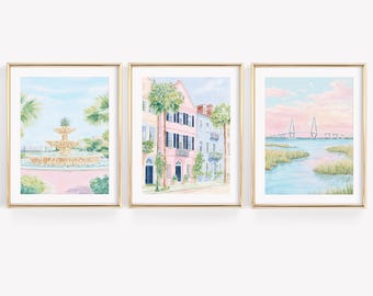 Charleston Rainbow Row Watercolor Print Set: Coastal Pastel Art (Digital Download)
