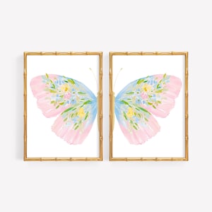 Juego de 2 láminas con estampado de alas de mariposa en tonos pastel: Arte para dormitorio universitario de estilo preppy (descarga digital)