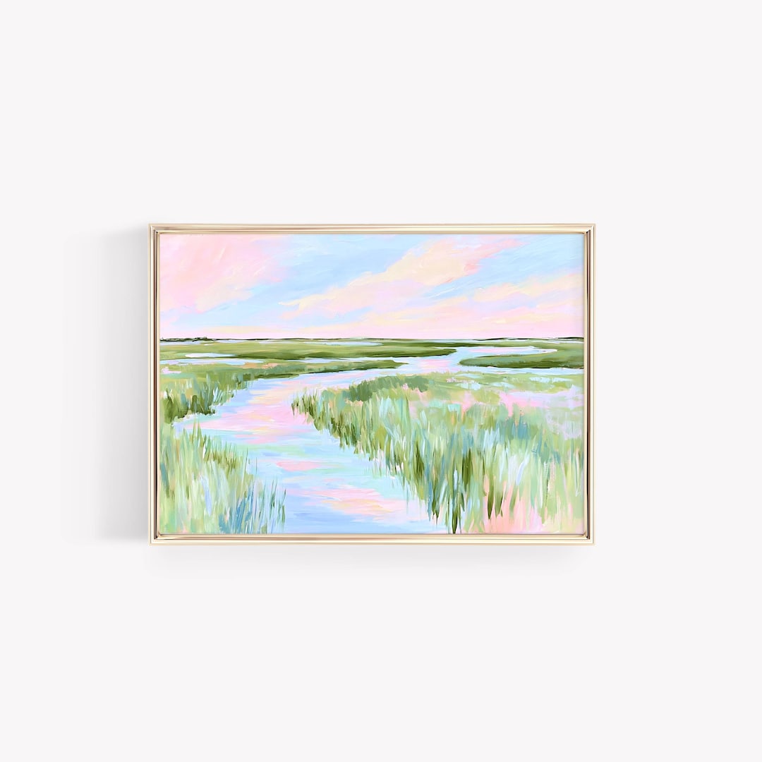 Pastel Marsh Landscape Art: Preppy Coastal Wall Print (digital Download ...