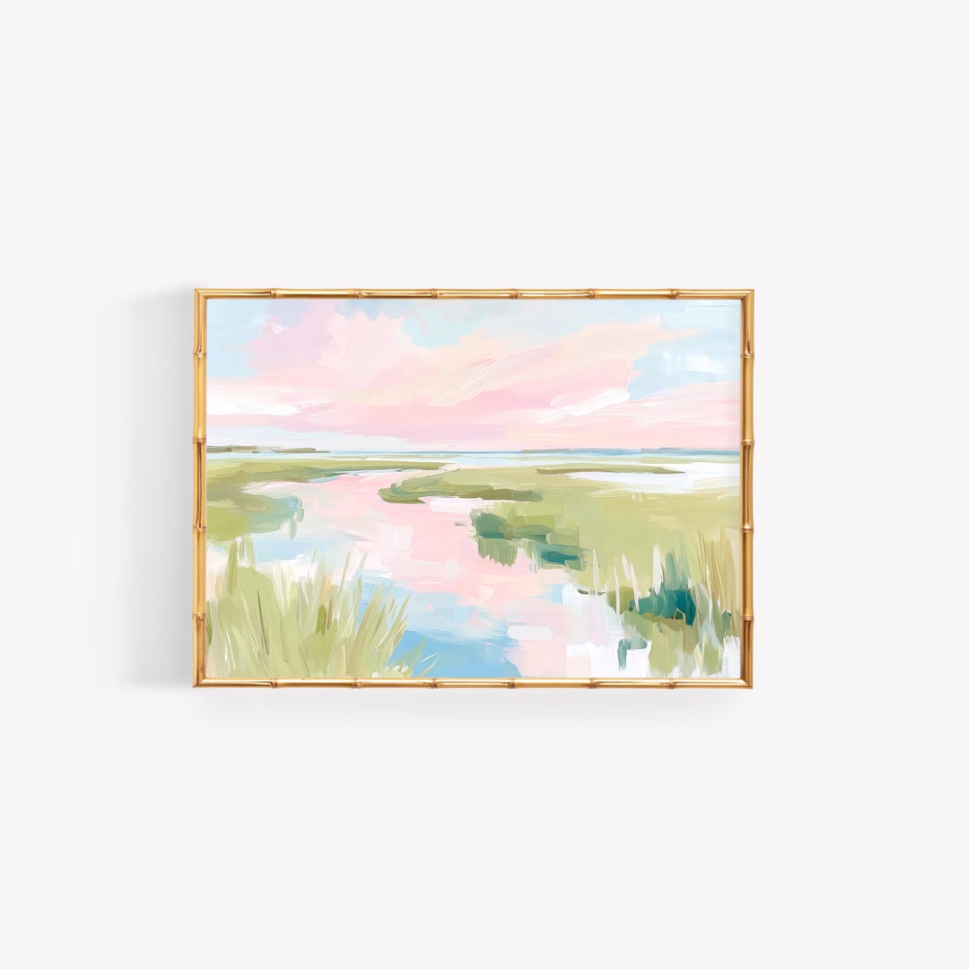 Pastel Watercolor Marsh Print: Lowcountry Coastal Landscape (Digital Download)