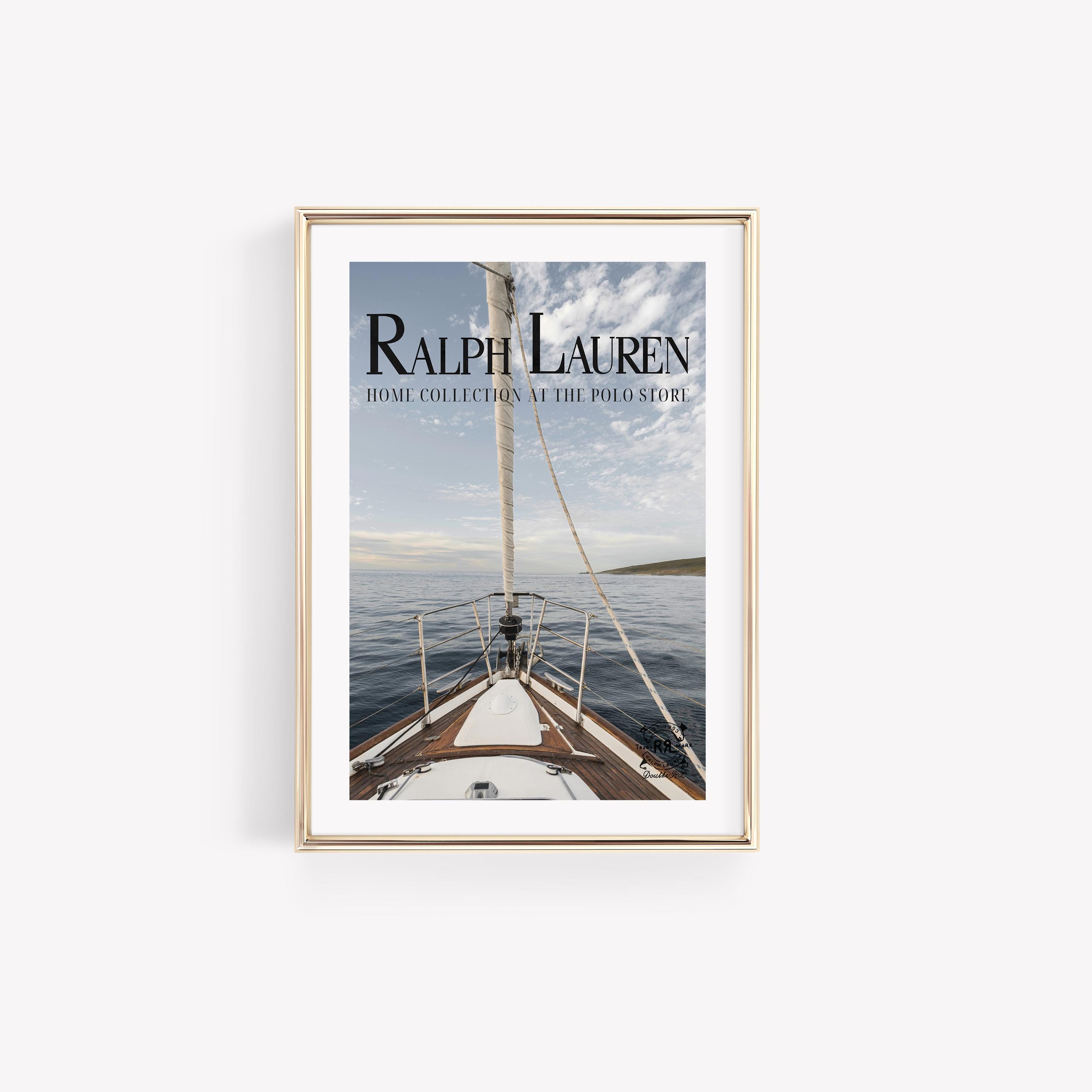 Ralph Lauren Sailboat Print, Vintage Boat Magazine Poster, Old Money Aesthetic, Navy Coastal Art, Nautical Summer Art, Retro Beach Painting
