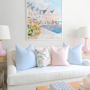 Lámina de acuarela de estilo preppy con temática de pueblo costero: Pintura de Bondi Beach en rosa y azul (Descarga digital) imagen 4