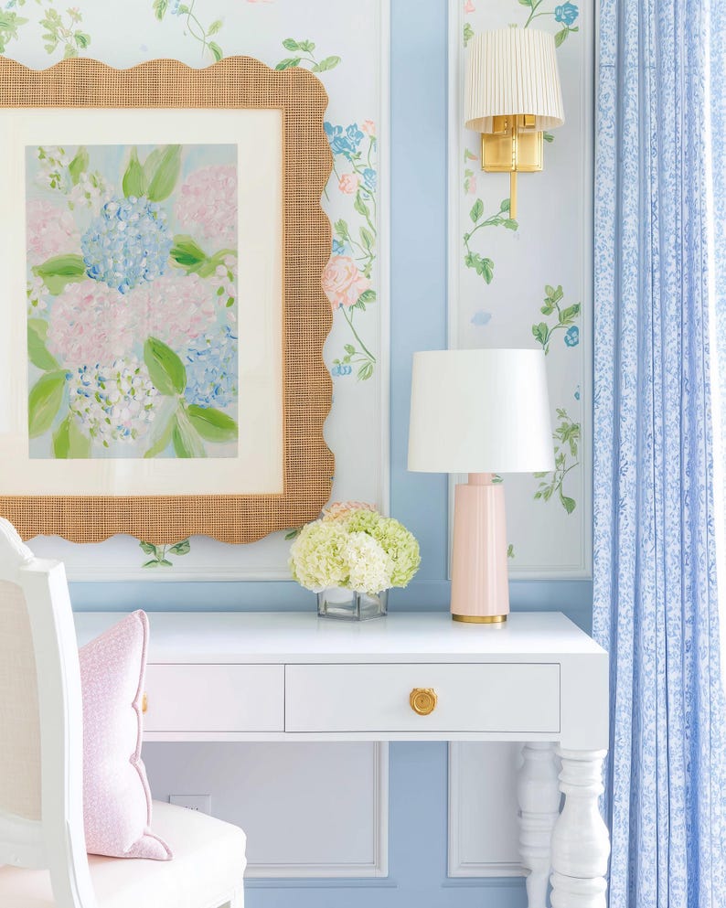 Pink, Blue & Green Hydrangea Painting: Preppy Pastel Wall Art (Digital Download) image 4
