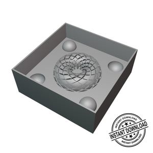May include: A gray, geometric design featuring a central, spiraling torus shape, surrounded by four spheres, all within a square container. The image includes a circular "Instant Download" stamp.