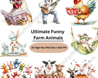 Pacote de clipart de animais de fazenda adoráveis | Gráficos coloridos e caprichosos | Perfeito para artesanato e designs | Venda limitada