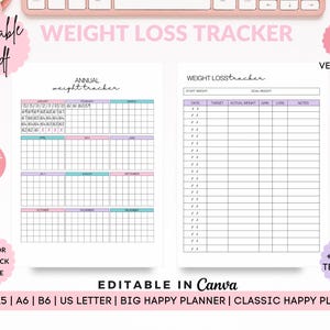 Printable Weight Loss Tracker Template: US Letter, Happy Planner, A5, A6, B6 (PDF Download)
