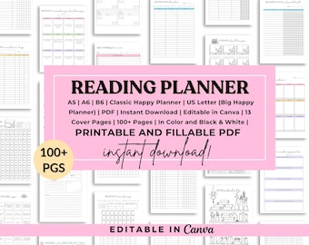 Editable Reading Journal, Book Tracker and Reading Log Classic Happy Planner Inserts, Printable, US Letter, A5, A6 & B6