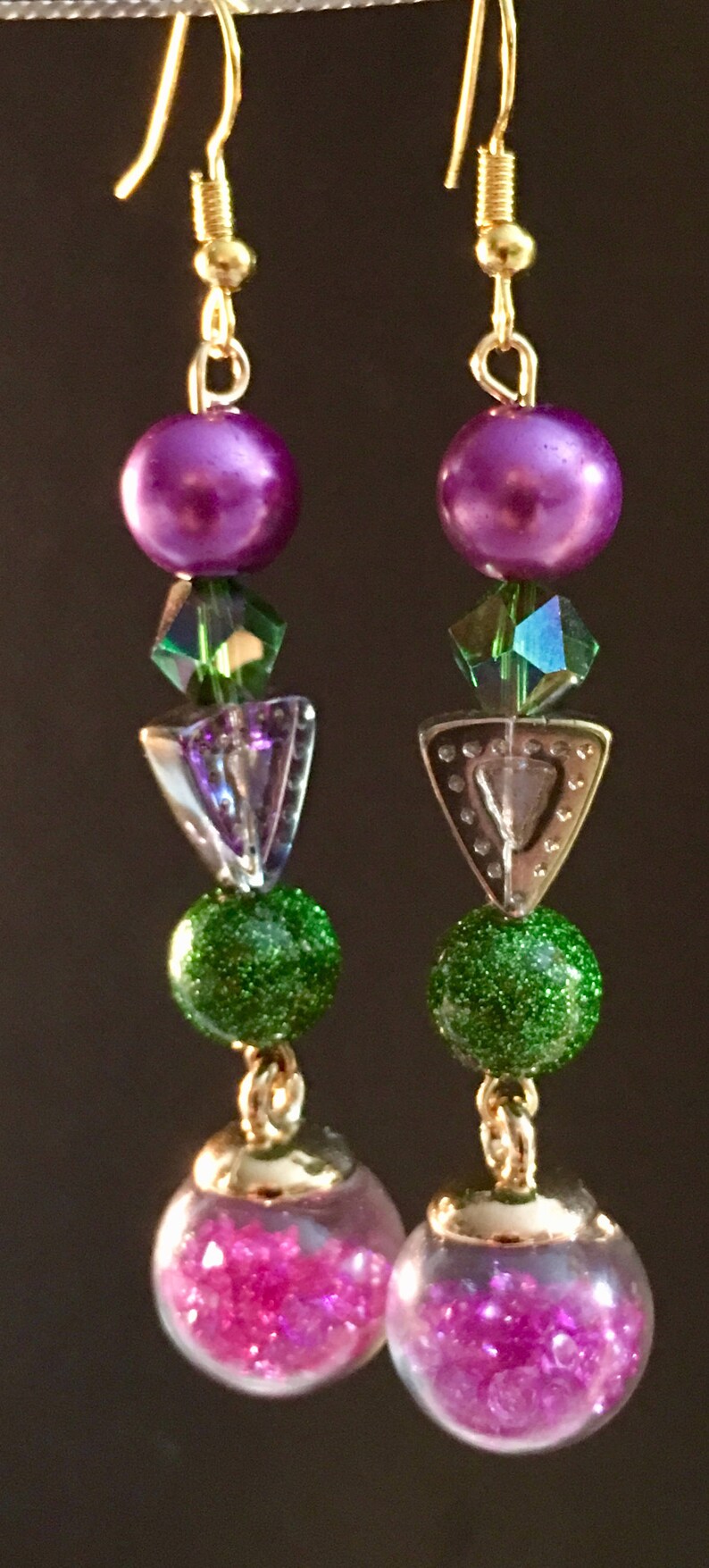 Purple Vibes Glass Pearls and Glass Ball Earrings Etsy