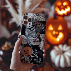 Spooky Pumpkin Ghost Halloween Collage Phone Case Goth Aesthetic iPhone 15 14 13 12 11 Pro Max 8 Plus X Samsung Galaxy S24 S23 S22 Ultra