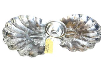 Bandeja de vegetais Art Déco de alumínio martelado vintage