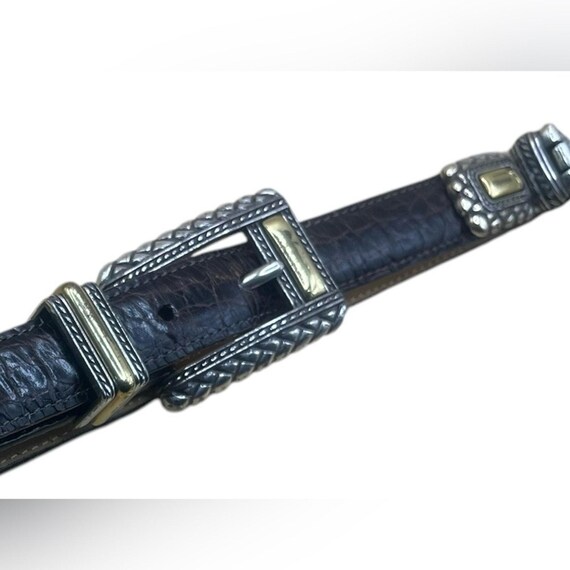 Vintage Brighton 1990s Brown Leather Belt with Silver Buckle Vintage 90s Brighton Brown Woven Leather/crock Embossed  main image 4