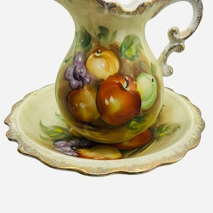 Norleans Vintage Hand Painted Gold Trimmed Bowl and Pitcher Set