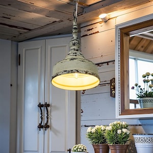 Cream White Pendant Lamp Distressed Finish Pendant Lamp Metal Lampshade Industrial Pendant Lights Rustic Pendant Lamp Shabby Chic Home Decor