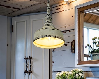 Cream White Pendant Lamp Distressed Finish Pendant Lamp Metal Lampshade Industrial Pendant Lights Rustic Pendant Lamp Shabby Chic Home Decor
