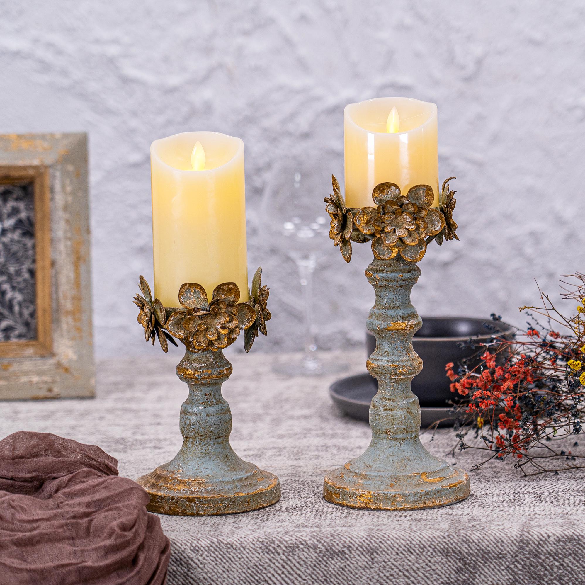 Antique Brass Rose Wreath Candle Holder | Rustic Metal Floral Leaf Ring For Pillar Candles