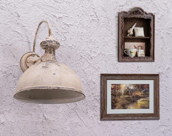Handmade Beige Wall Lamp Antique Golden Finish 44cm H Wall Sconce Modern Farmhouse Wall Sconce Drum Lamp Shade Industrial Sconce