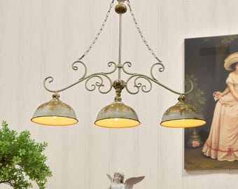 Lámpara de araña de tres luces con acabado envejecido dorado, lámpara de isla para cocina, lámpara de sala de estar, iluminación decorativa, decoración del hogar