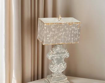 Retro Distressed Table Lamp with Wooden Base Rectangular Metal Shade Antique Finish Table Lamp Shabby Chic Decor for Living Room or Bedroom