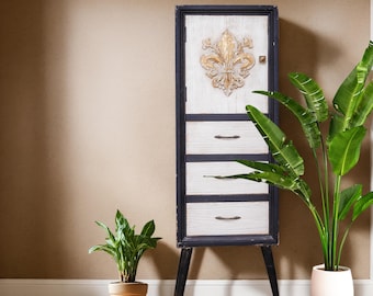 Retro snijwerkkast - witte en zwarte kasten Houten kast met drie lades geschikt voor verschillende woonstijlen