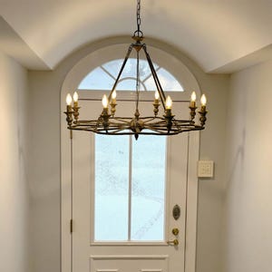 Black Wheel Chandelier Eight Light Chandelier Antique Finish Chandelier Shabby Chic Chandelier Metal Chandelier Living Room Light Home Decor
