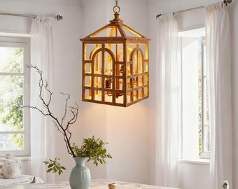 Shabby Chic-Holzleuchter, rustikaler Holzleuchter, hängende Deckenleuchte, Bauernhausdekor mit abgenutzter brauner Oberfläche