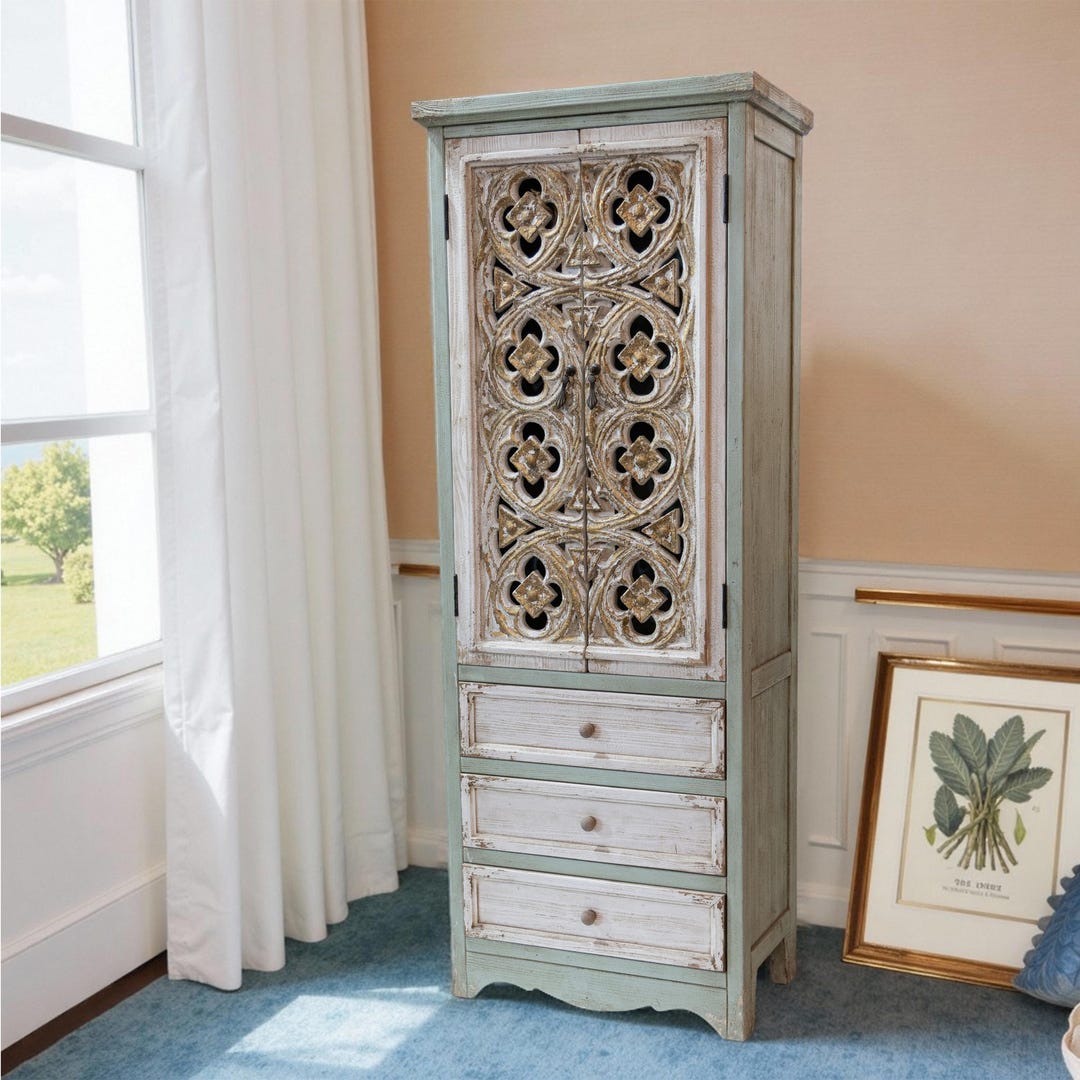 Vintage Carving Cabinet - 3 Drawer Wooden Cabinet Bedroom Cabinet ...