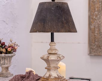 Vintage Wooden Table Lamp Distressed Metal Shade Rustic Wooden Base Elegant Home Decor - for Living Room and Bedroom Lighting