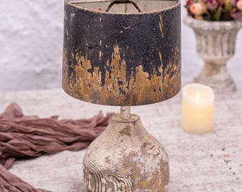 Vintage Black and Gold Table Lamp Wooden Base Lamp Rustic Home Decor Unique Lighting - for Living Room or Bedroom