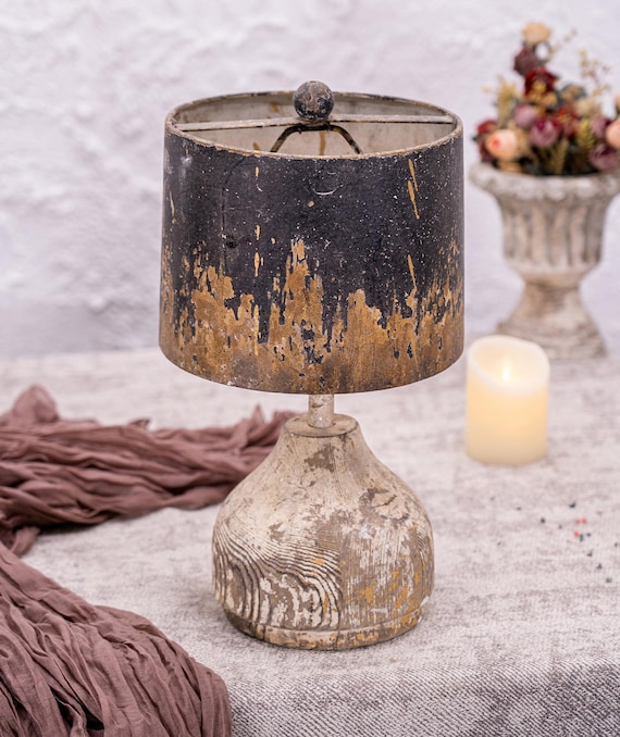 Vintage Black and Gold Table Lamp Wooden Base Lamp Rustic Home Decor Unique Lighting - for Living Room or Bedroom