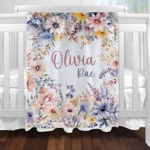 Wildflower Personalized Baby Blanket - Custom Floral Nursery Gift - Baby Shower Keepsake - Soft Swaddle Blanket